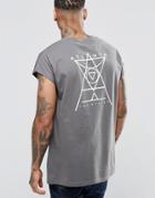 Asos Oversized Sleeveless T-shirt With Symbol Chest And Back Print In Gray - Dark Gull Gray