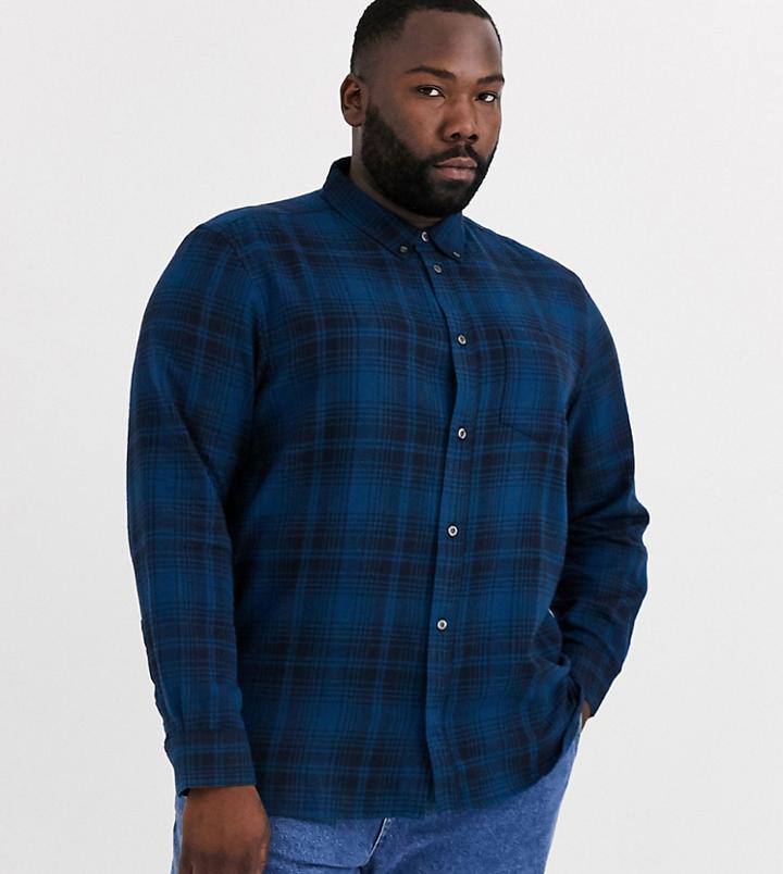 French Connection Plus Tonal Flannel Check Shirt-navy