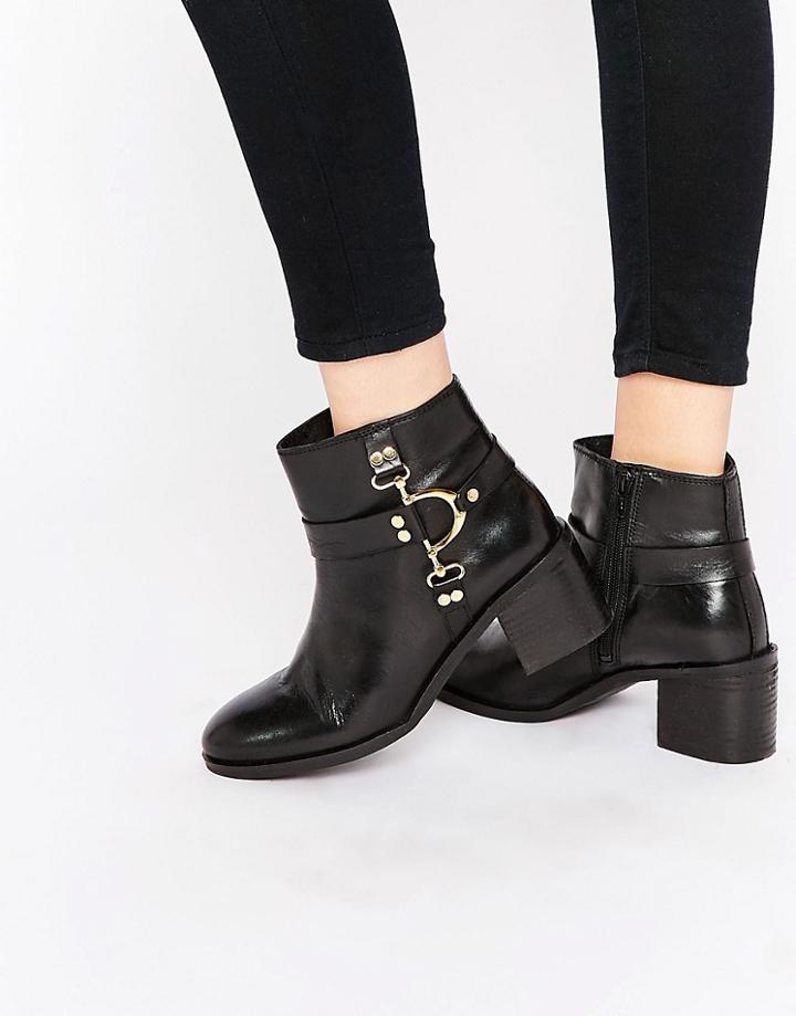 Ravel D-ring Leather Ankle Boots - Black