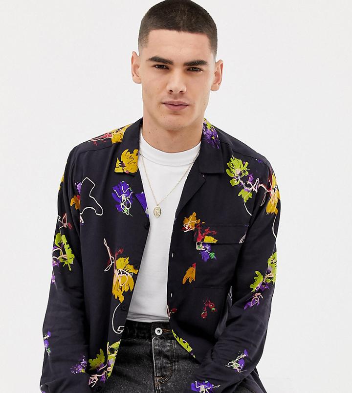 Collusion Floral Viscose Shirt-black
