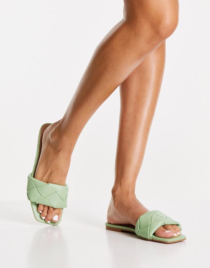 Asos Design Forty Woven Flat Sandals In Green