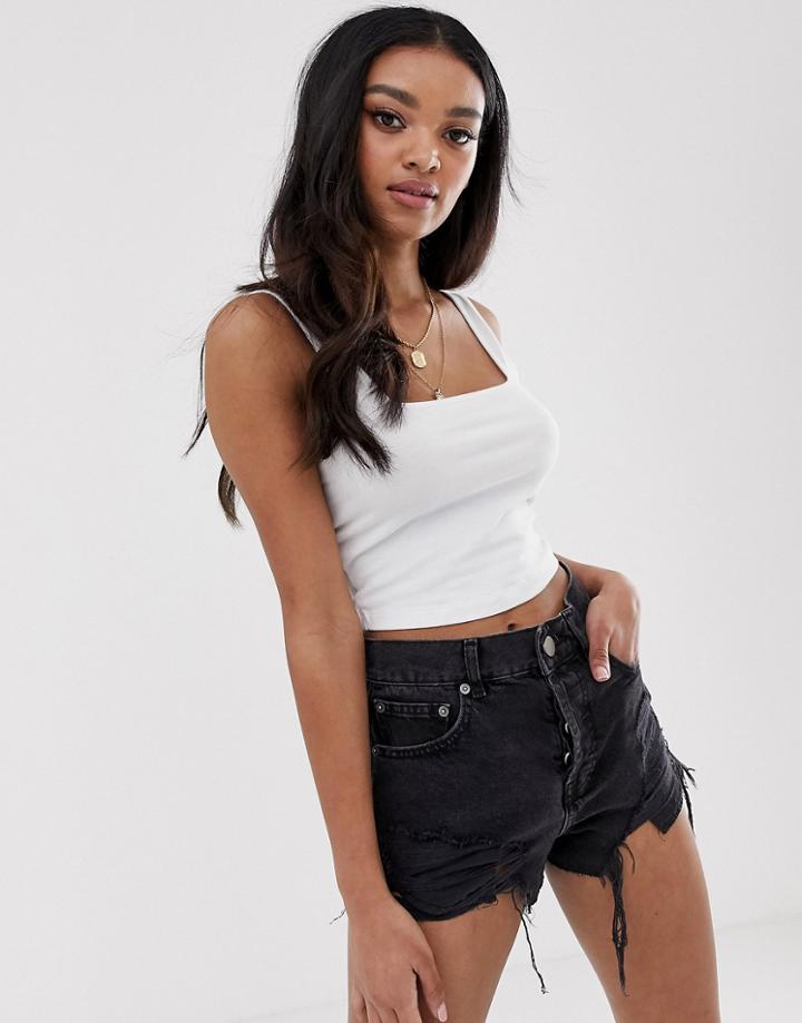 Asos Design Fuller Bust Crop Square Neck Cami In White - Black