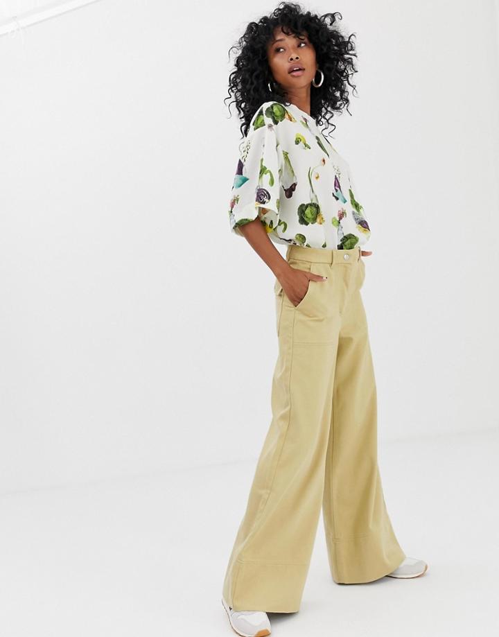 Weekday Wide Leg Pants In Beige - Beige