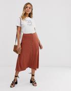 New Look Button Through Midi Skirt In Brick Clay - Tan