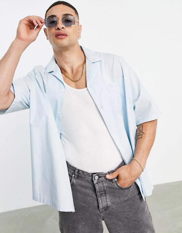 Asos Design Oversized Short Sleeve Dad Shirt In Pastel Blue-blues