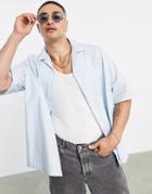 Asos Design Oversized Short Sleeve Dad Shirt In Pastel Blue-blues