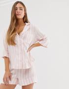 Asos Design Mix & Match Stripe Pyjama Shirt - Pink