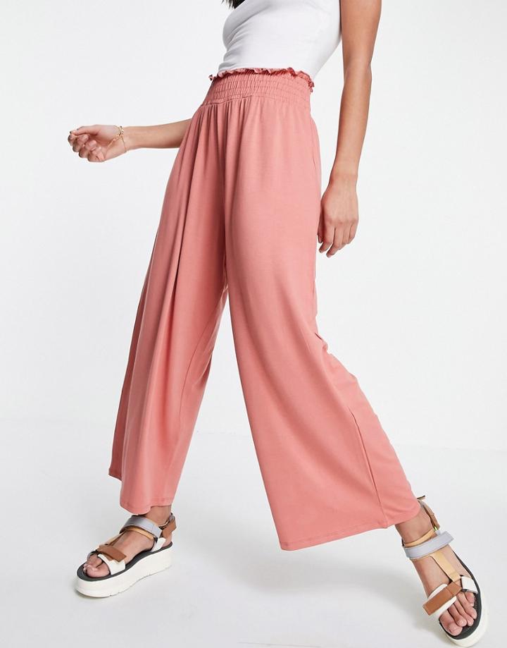 Asos Design Culotte Trouser With Shirred Waist In Terracotta-orange
