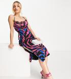 In The Style Exclusive Strappy Back Cowl Neck Midi Dress In Pink Swirl Print-multi