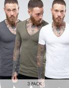 Asos Muscle T-shirt With Deep Vee Neck 3 Pack Save - Multi