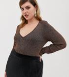 River Island Plus Sweater With V-neck In Bronze - Brown