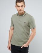 Fred Perry Slim Pique Polo Shirt Two Tone Tipped In Olive - Green