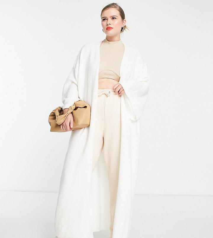 Pretty Lavish Curve Kimono Sleeve Knit Cardigan In Cream-white