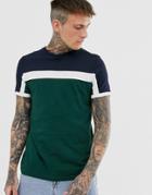 Asos Design T-shirt With Color Block Panels In Green