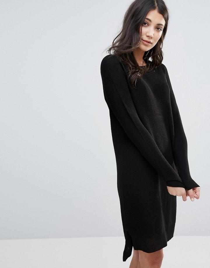 Brave Soul Zip Back Sweater Dress - Black