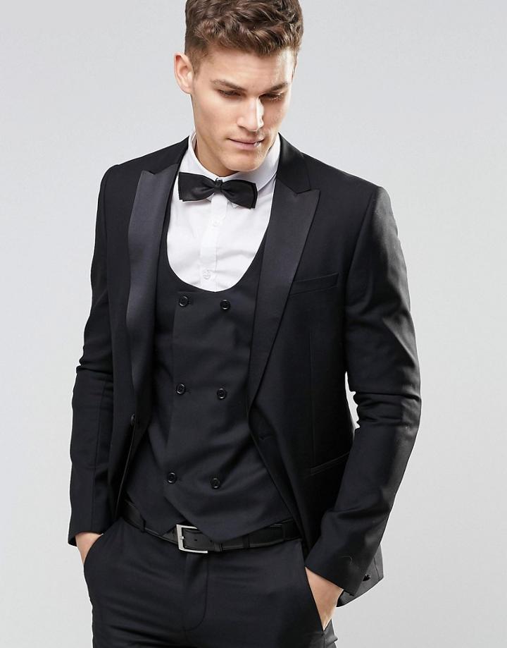 Asos Slim Tuxedo Jacket In Black - Black