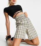 Collusion Long Line Short In Check With Waist Band Detail-multi