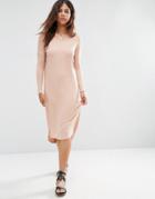 Asos Slouch Oversize T-shirt Dress In Baby Rib - Nude