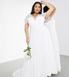 Asos Edition Curve Sophia Plunge Lace Wedding Dress With Pleated Skirt-white