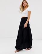 Asos Design Shirred Bask Maxi Skirt - Black