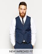 Asos Slim Fit Vest In Blue Pindot - Blue
