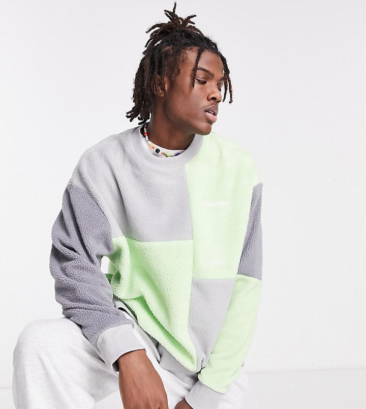 Collusion Oversized Patchwork Sweatshirt In Green And Gray
