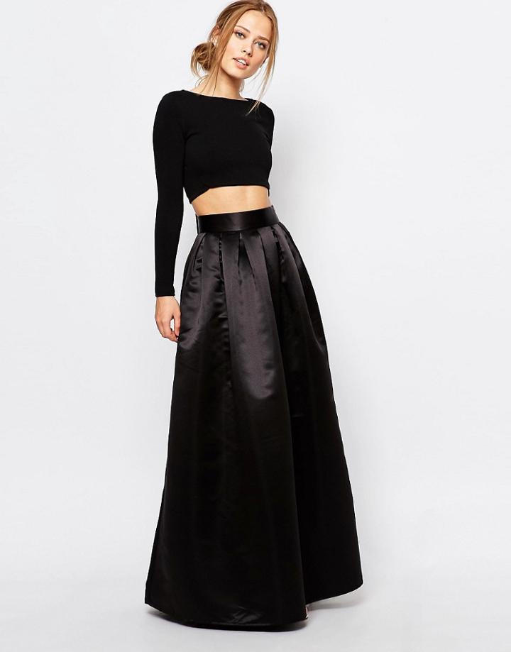 Chi Chi London Maxi Sateen Skirt - Black