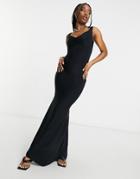 Club L London Black Bardot Sweetheart Fishtail Maxi Dress In Black