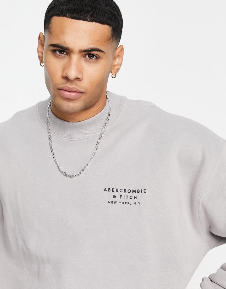 Abercrombie & Fitch Shadow Logo Raised Neck Crewneck Sweatshirt In Brown