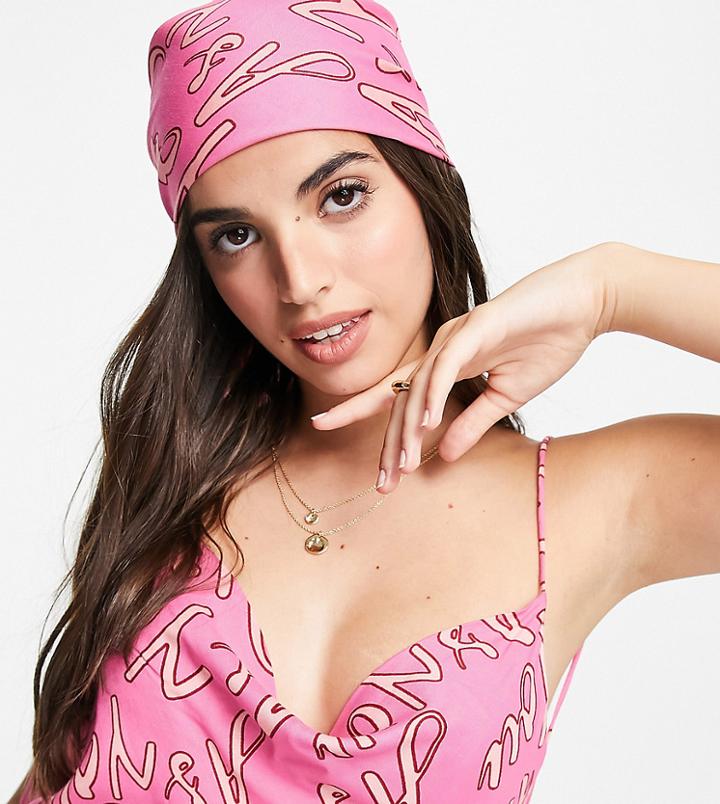 Asyou Monogram Head Scarf In Pink