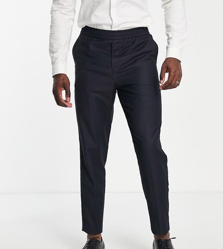 Harry Brown Tall High Rise Pleated Linen Pants-navy