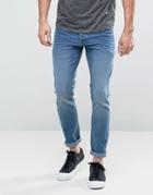 Solid Slim Fit Jeans In Light Wash Blue With Stretch - Blue