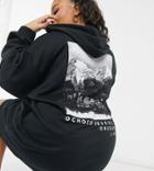 Asos Design Curve Oversized Mini Sweatshirt Hoodie Dress In Black With Landscape Photographic Print