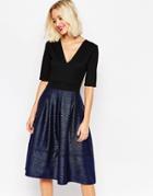 Asos Structured Midi Dress With Metallic Skirt - Black