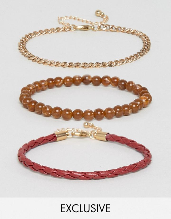 Designb London Red Beaded Bracelet Pack In 3 Pack Exclusive To Asos - Red