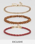 Designb London Red Beaded Bracelet Pack In 3 Pack Exclusive To Asos - Red