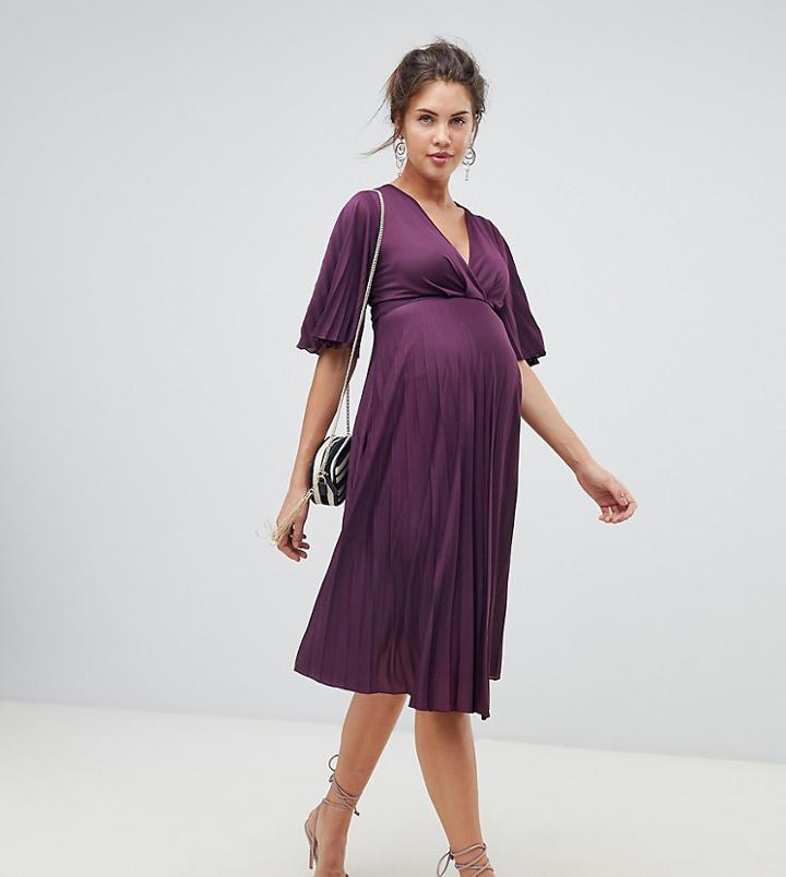 Asos Design Maternity Kimono Pleated Midi Dress