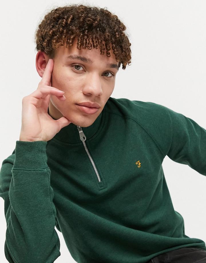 Farah Jim Half Zip Heather Organic Cotton Sweatshirt In Green