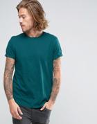 Asos T-shirt With Roll Sleeve In Green - Green