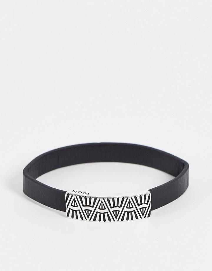 Icon Brand Leather Bracelet In Black