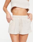 Topshop Knitted Shorts With Pockets In Oat-neutral