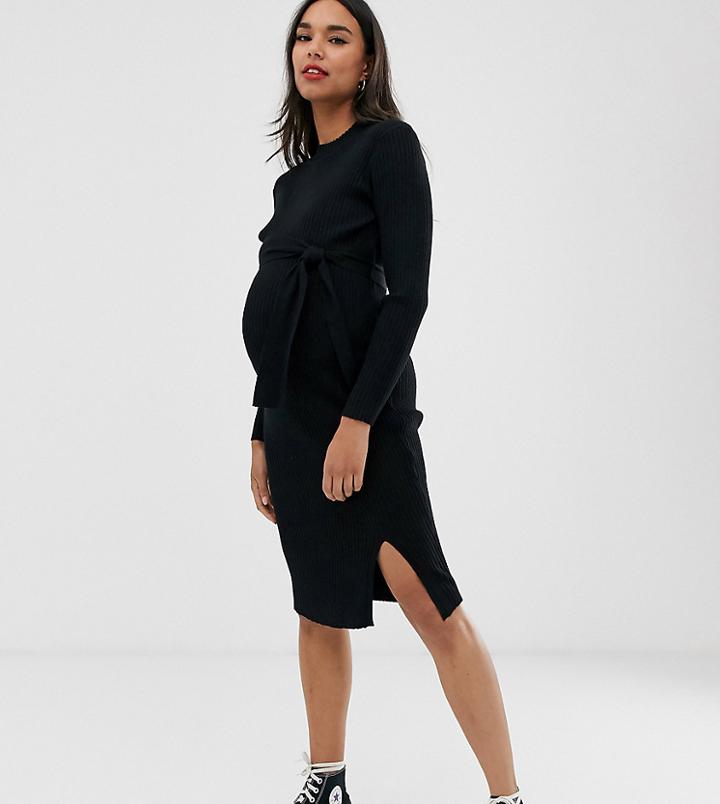 New Look Maternity Tie Waist Maxi Dress In Black