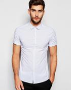 Asos Skinny Shirt In Double Pin Stripe With Short Sleeves - Blue