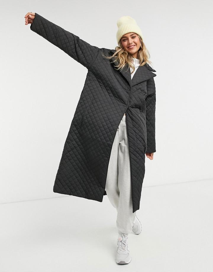 Asos Design Quilted Throw On Coat In Black-green
