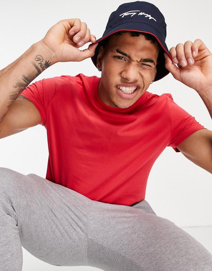 Tommy Hilfiger Bucket Hat With Script Logo In Desert Sky Blue-black