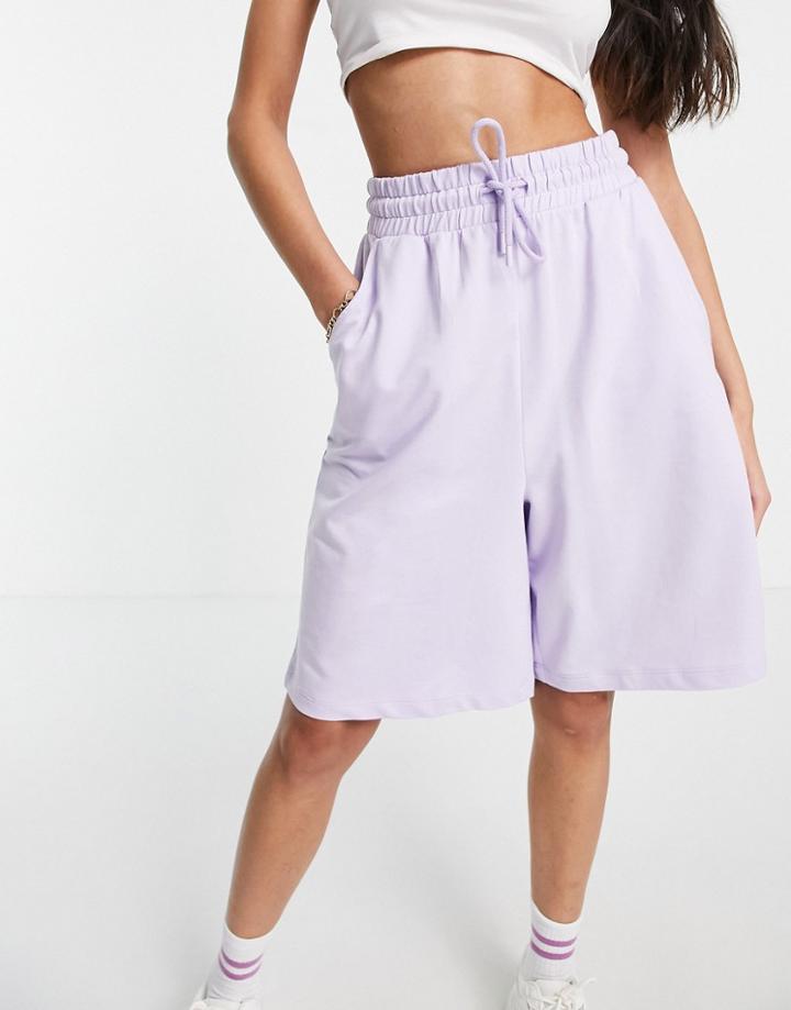 Asos Design Longer Length Sweat Short In Lilac-purple