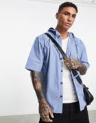 Topman Oversized Short Sleeve Hooded Shirt In Blue