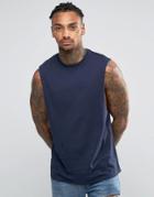 Asos Sleeveless T-shirt With Dropped Armhole In Navy - Blue
