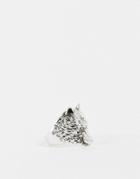 Asos Design Ring With Wolf Design In Silver Tone