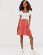 New Look Ruffle Wrap Mini Skirt In Red Floral Ditsy Print